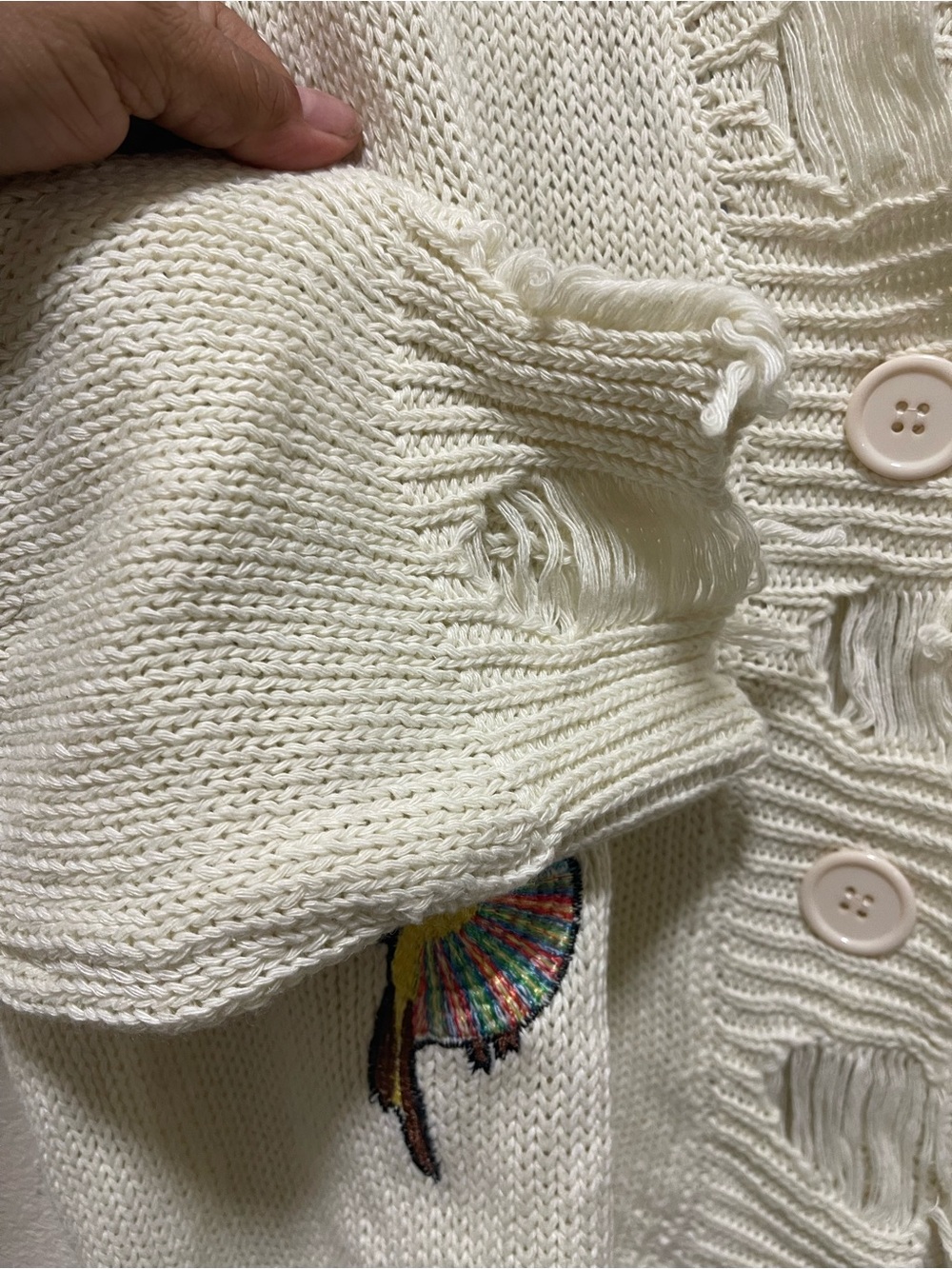 Cream Embroidered Bird Button-Front Cardigan - Picture 10 of 11